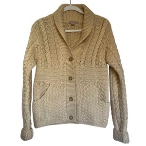 J.Crew Chunky Cable Knit Wool Cardigan Shawl Collar Beige Size M